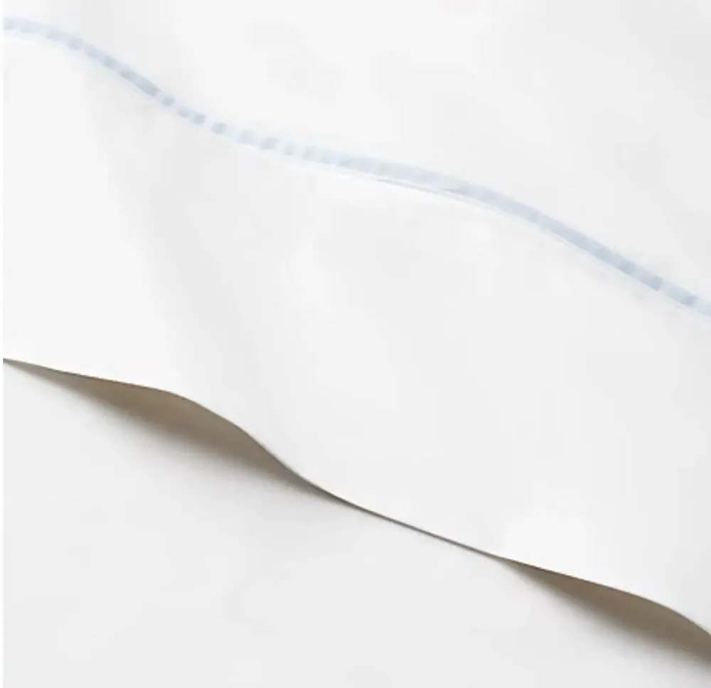 New Ralph Lauren Organic Cotton Percale Palmer King Flat Sheet White/Sky Blue